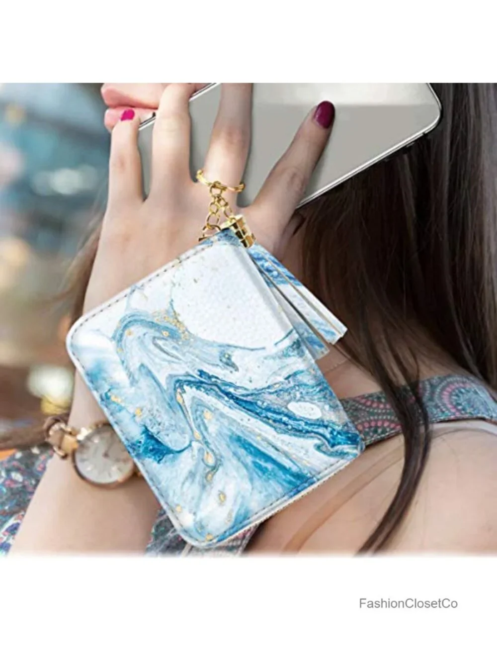 RFID Blocking Zipper Card Holder with Tassel - Faux Leather